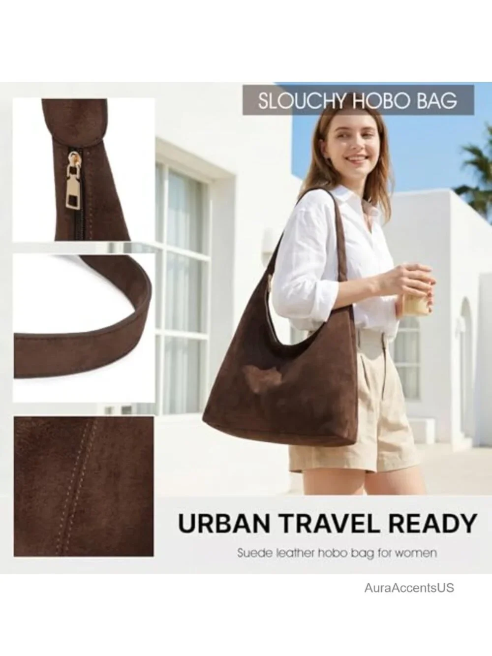 Faux Suede Slouchy Hobo Bag Women Casual Shoulder Bag Soft Crescent Tote Purse